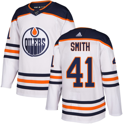Adidas Edmonton Oilers #41 Mike Smith White Road Authentic Stitched Youth NHL Jersey